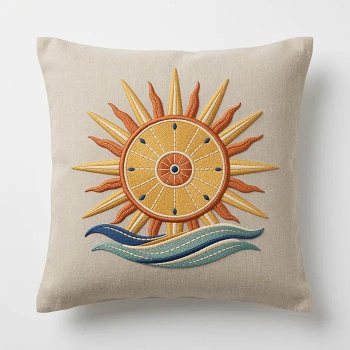 Sole Meridiano — embroidered decorative cushion cover