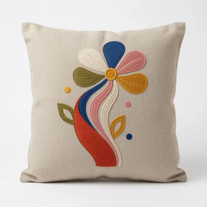 Stripe into Bloom — embroidered decorative cushion cover