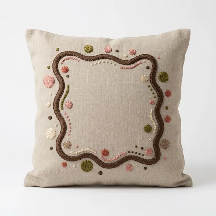Wavy Frame — embroidered decorative cushion cover