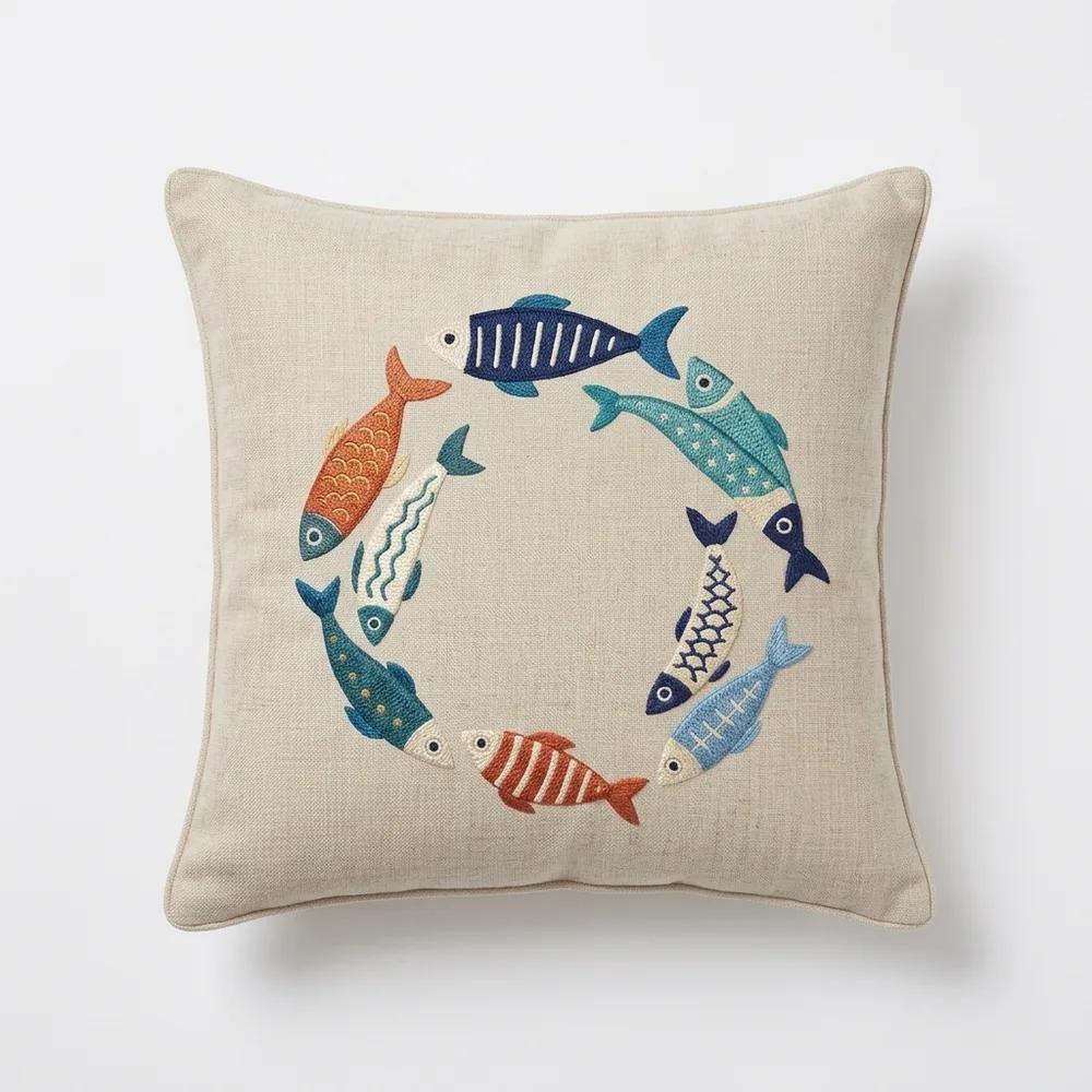 Sardine Circle — embroidered decorative cushion cover