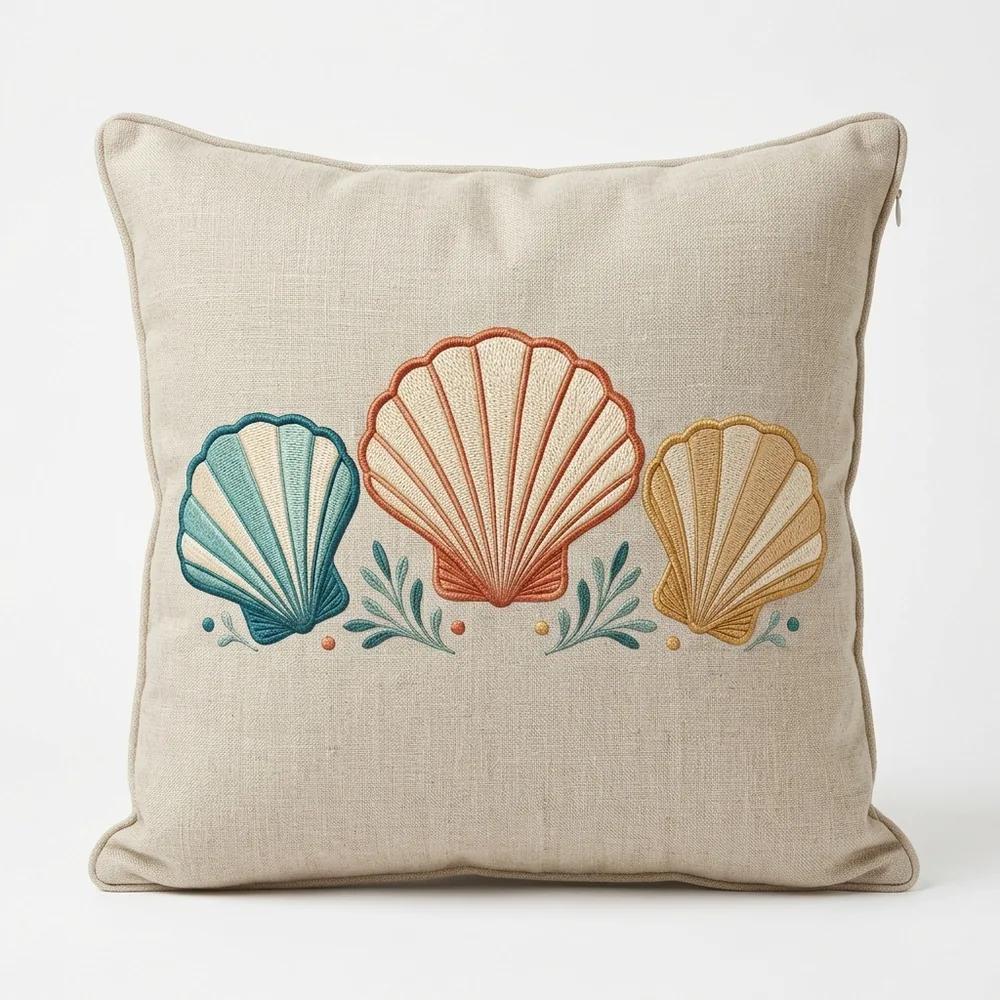 Scallop Trio — embroidered decorative cushion cover