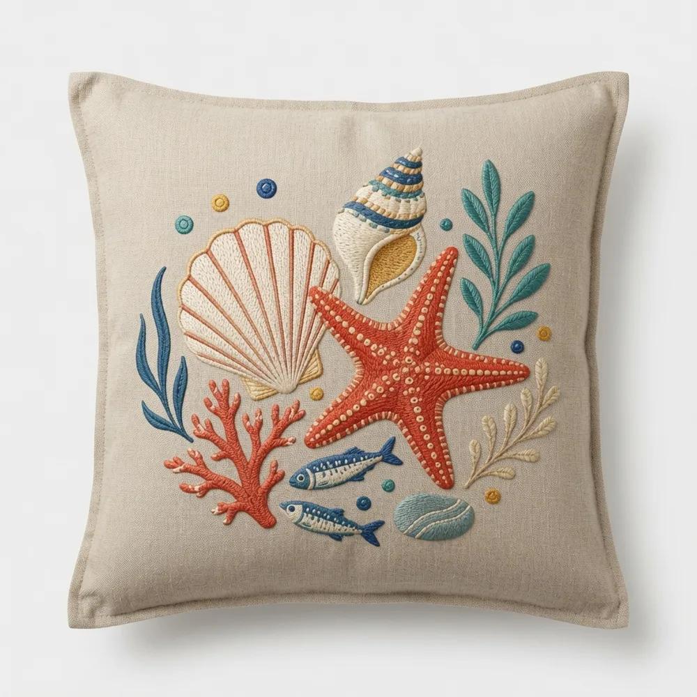 Sea Treasures — embroidered decorative cushion cover