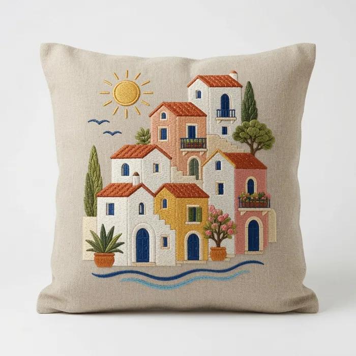 Amalfi Houses — embroidered decorative cushion cover