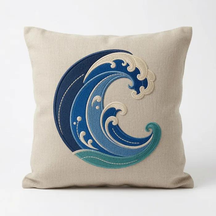 Onda Blu — embroidered decorative cushion cover