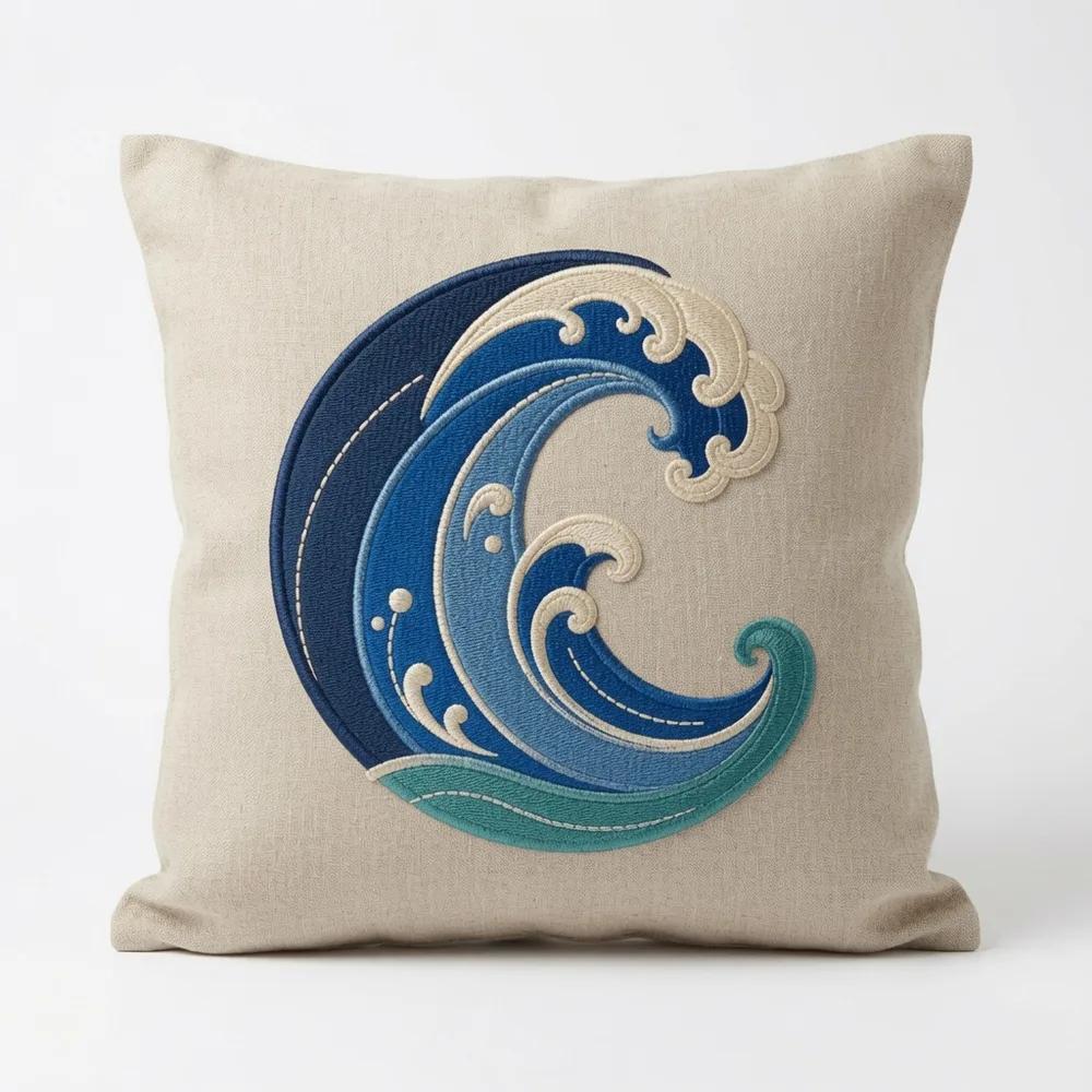 Onda Blu — embroidered decorative cushion cover