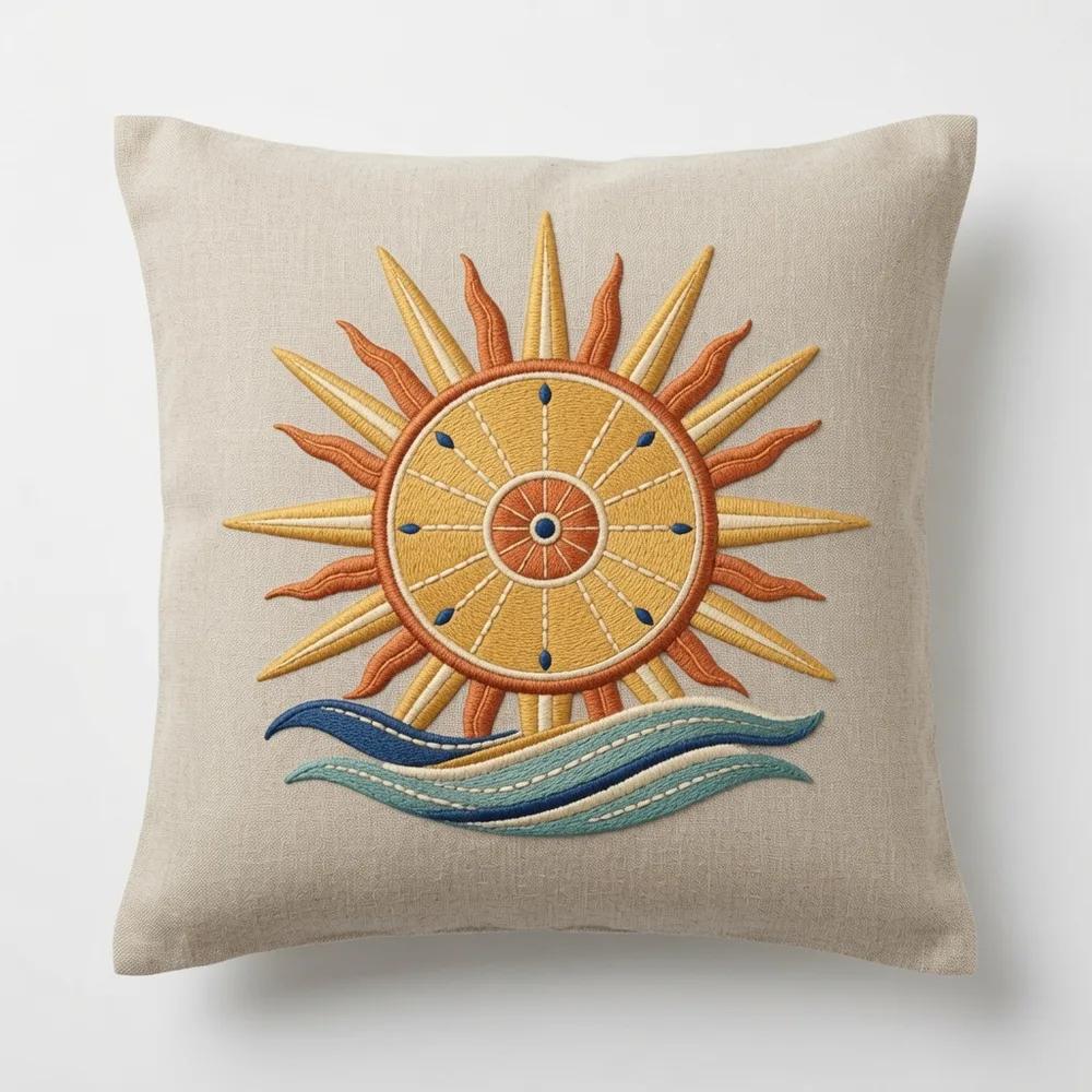 Sole Meridiano — embroidered decorative cushion cover