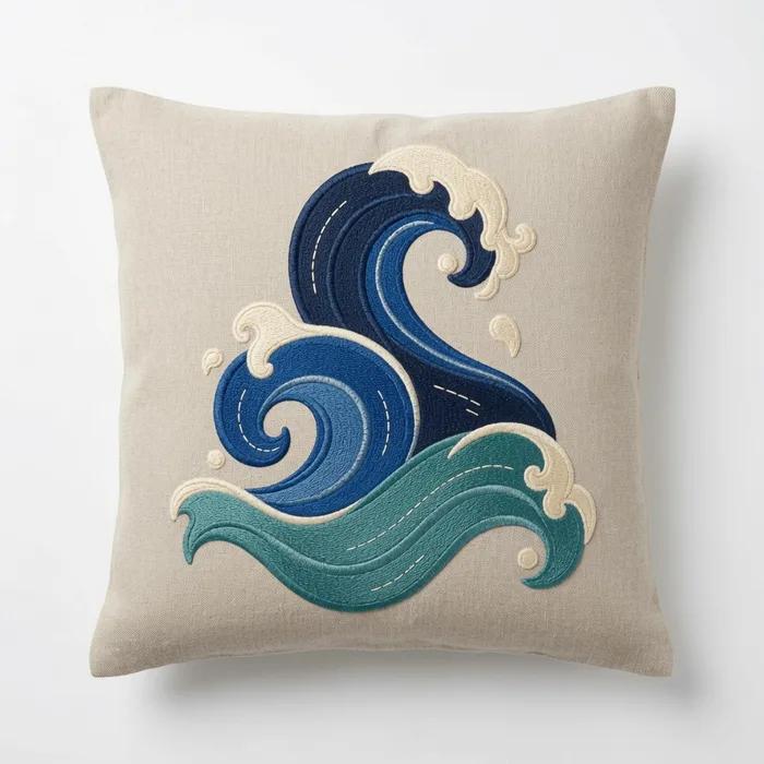Three Mediterranean Waves — embroidered decorative cushion cover