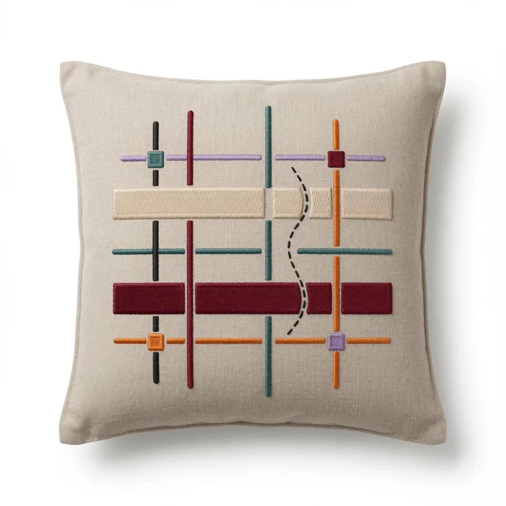 Broken Plaid — embroidered decorative cushion cover