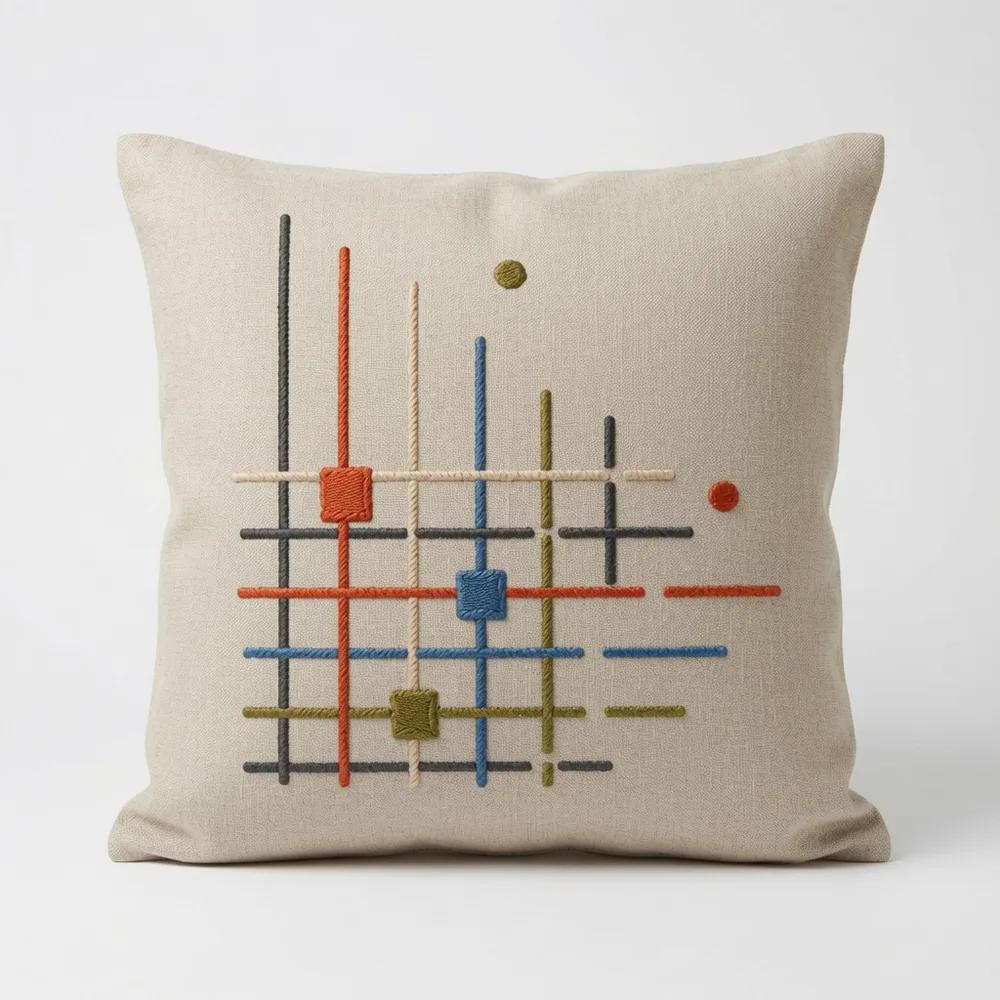 Corner Grid — embroidered decorative cushion cover