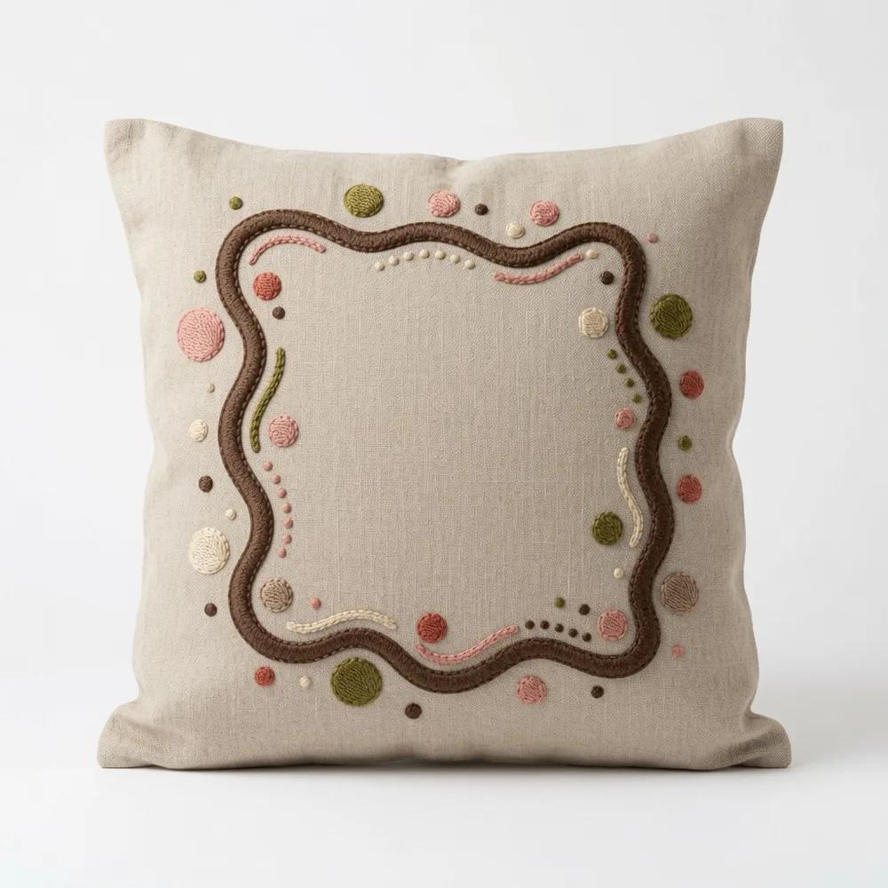 Wavy Frame — embroidered decorative cushion cover